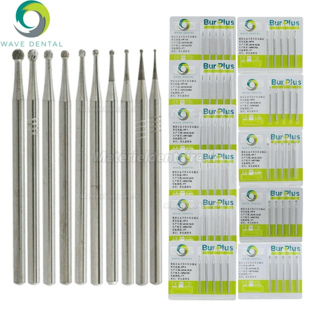 10pièces WaveDental fraise carbure de tungstène HP 1/4 1/2 1 2 3 4 5 6 7 8 10 # pour pièce à main droite